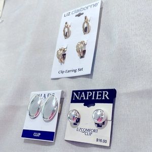 4 Pair New Silvertone & Goldtone Clip Earrings - Liz Claiborne, Chaps & Napier